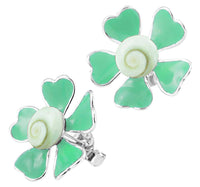 Load image into Gallery viewer, Shivaauge Emaille Blüte grün Silberohrstecker Ohrstecker 925er Sterling Silber Shiva Auge Damen - chic-net.de
