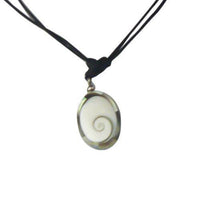 Cargar imagen en el visor de la galería, Shivaauge Kette Poa Muschel Rand oval verstellbar grau Baumwolle gewachst Shiva Auge - chic-net.de
