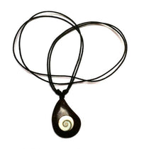 Load image into Gallery viewer, Shivaauge Kette Tropfen Kokosholz Rand Baumwolle gewachst Shiva Auge verstellbar - chic-net.de
