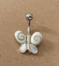 Cargar imagen en el visor de la galería, Shivaauge Piercing Schmetterling Perlmutt Bananen-Piercing 925er Sterling Silber Muschel Shiva Auge - chic-net.de
