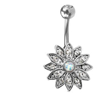 Load image into Gallery viewer, Glitzer Bauchnabel Piercing Kristall Blume Edelstahl - chic-net.de
