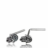 Load image into Gallery viewer, Silber Nasenstecker 0,8 mm Nostril Khamsa Hand L-Form Nasenpiercing - chic-net.de
