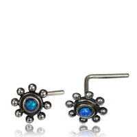 Load image into Gallery viewer, Silber Nasenstecker 0,8 mm Nostril Opal blau Kugelrad L-Form Nasenpiercing - chic-net.de

