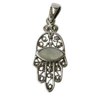 Load image into Gallery viewer, Silberanhänger Anhänger Perlmutt weiß Mandel Hand 925er Sterling Silber Ornamente Damen Schmuck Kette - chic-net.de
