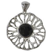 Cargar imagen en el visor de la galería, Silberanhänger Blume Onyx geschliffen Halbkugel glänzend filigran 925er Sterling Silber Anhänger - chic-net.de
