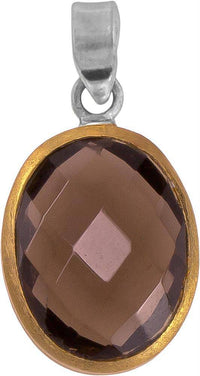 Load image into Gallery viewer, Silberanhänger oval Rauchquarz facettiert vergoldet 925er Sterling Silber Stein braun Anhänger - chic-net.de
