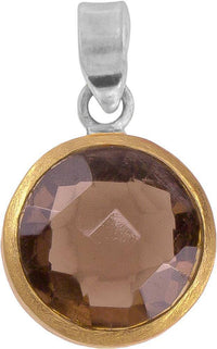 Cargar imagen en el visor de la galería, Silberanhänger rund Rauchquarz facettiert vergoldet 925er Sterling Silber Stein braun Anhänger - chic-net.de
