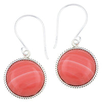 Cargar imagen en el visor de la galería, Silberohrhänger kreisförmig 14 mm Scheibe koralle Stein Seilrand 925 Sterlingsilber - chic-net.de
