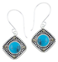 Cargar imagen en el visor de la galería, Silberohrringe Karo 12 mm blau Türkis Silberrrand Glitzer 925 Sterlingsilber Ohrringe - chic-net.de
