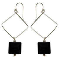 Load image into Gallery viewer, Silberohrringe mit Onyx aus 925er Sterling Silber Onyxohrringe Damen zwei Quadrate - chic-net.de
