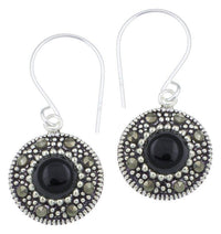 Cargar imagen en el visor de la galería, Silberohrringe rund 11 mm Onyx Silberrrand Glitzer 925 Sterlingsilber Ohrringe - chic-net.de
