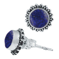 Cargar imagen en el visor de la galería, Silberohrstecker Lapis rund 8 mm Punkte Spitzen Rand 925er Sterling Silber - chic-net.de
