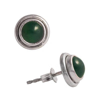 Load image into Gallery viewer, Silberohrstecker rund Rand gewölbt Grün Jade Ohrstecker 925er Sterling Silber Damen Schmuck - chic-net.de
