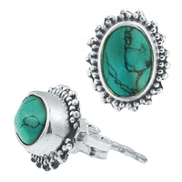 Load image into Gallery viewer, Silberohrstecker Türkis oval 10 mm Punkte Spitzen Rand 925er Sterling Silber - chic-net.de
