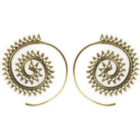 Cargar imagen en el visor de la galería, Spiralen Ohrringe Dreiecke Kreise dunkel Messing Brass antik golden nickelfrei Tribal Piercing - chic-net.de

