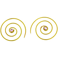 Cargar imagen en el visor de la galería, Spiralen Ohrringe dünn Amethyst rund Messing antik golden nickelfrei Piercing Tribal Brass Schmuck - chic-net.de
