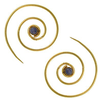 Cargar imagen en el visor de la galería, Spiralen Ohrringe dünn Lapis rund Messing Brass antik golden nickelfrei Piercing Tribal Schmuck - chic-net.de
