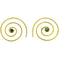 Cargar imagen en el visor de la galería, Spiralen Ohrringe dünn Türkis rund Messing antik golden nickelfrei Piercing Tribal Schmuck Brass - chic-net.de
