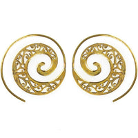Cargar imagen en el visor de la galería, Spiralen Ohrringe gestanzt breit Messing Brass antik golden nickelfrei Schmuck Tribal Piercing - chic-net.de
