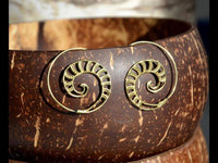 Cargar imagen en el visor de la galería, Spiralen Ohrringe Muschel Segmente Punkte Brass antik golden Tribal Piercing - chic-net.de
