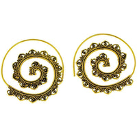 Load image into Gallery viewer, Spiralen Ohrringe Rauten Pyramiden Messing antik golden nickelfrei Piercing Tribal Brass Schmuck - chic-net.de
