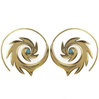 Load image into Gallery viewer, Spiralen Ohrringe Türkis Flammen Messing antik golden nickelfrei Piercing Tribal Brass Schmuck - chic-net.de
