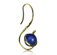 Load image into Gallery viewer, Stein S-Form Ohr Hook 2mm Piercing Brass gold antik Lapis Lazuli Kugel 53mm Ohrhänger - chic-net.de
