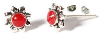 Load image into Gallery viewer, Stern Ohrstecker, koralle, rot, rund, 6 mm Ø, in Silber eingefasst, 925er Sterlingsilber-Stift - chic-net.de
