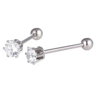 Cargar imagen en el visor de la galería, Straight Barbell Piercing Zirkonia Stein weiß aus Edelstahl silberfarben Kugel - chic-net.de
