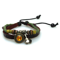 Cargar imagen en el visor de la galería, Surfer Lederarmband Blume Perlen Kristall orange Band Brass verstellbar Leder Holz Schnur nickelfrei - chic-net.de
