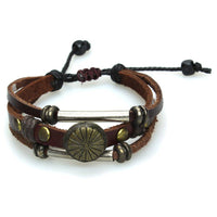 Cargar imagen en el visor de la galería, Surfer Lederarmband Blume Perlen lang Band Brass verstellbar Leder dreilagig nickelfrei - chic-net.de
