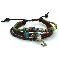 Cargar imagen en el visor de la galería, Surfer Lederarmband Blume Perlen Schlüssel Band Brass geflochten verstellbar Leder grün blau - chic-net.de
