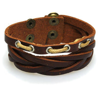 Cargar imagen en el visor de la galería, Surfer Lederarmband geflochten braun Brass Ringe Schnur hell verstellbar Leder breit nickelfrei - chic-net.de
