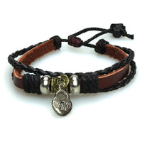 Cargar imagen en el visor de la galería, Surfer Lederarmband geflochten Herz Schloss Band Brass verstellbar Leder Schnur nickelfrei - chic-net.de
