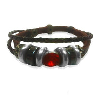Cargar imagen en el visor de la galería, Surfer Lederarmband geflochten Kristall rund orange Band Brass verstellbar Leder Ringe nickelfrei - chic-net.de
