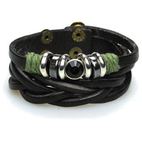 Cargar imagen en el visor de la galería, Surfer Lederarmband geflochten schwarz Kristall grün Band Brass verstellbar Leder Schnur breit - chic-net.de
