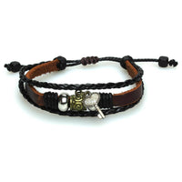 Cargar imagen en el visor de la galería, Surfer Lederarmband Herz Schlüssel braun schwarz Band Brass geflochten verstellbar Leder nickelfrei - chic-net.de
