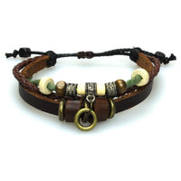 Cargar imagen en el visor de la galería, Surfer Lederarmband Ringe braun grün Band Brass geflochten verstellbar Holz Leder nickelfrei - chic-net.de
