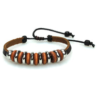 Cargar imagen en el visor de la galería, Surfer Lederarmband Scheiben braun silber braun Band Brass Holz verstellbar Leder nickelfrei - chic-net.de

