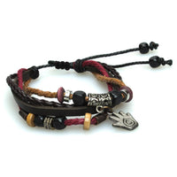 Cargar imagen en el visor de la galería, Surfer Lederarmband violett braun Hand bemalt Band Brass verstellbar Leder Holz Schnur nickelfrei - chic-net.de
