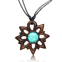 Cargar imagen en el visor de la galería, Surferkette Baumwolle Holz Surfbrett Blume Türkis handbemalt verstellbar Kette - chic-net.de
