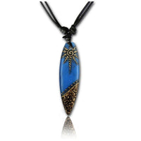 Cargar imagen en el visor de la galería, Surferkette Baumwolle Holz Surfbrett Blume Türkis handbemalt verstellbar Kette - chic-net.de
