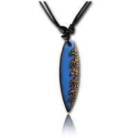 Cargar imagen en el visor de la galería, Surferkette Baumwolle Holz Surfbrett Blume Türkis handbemalt verstellbar Kette - chic-net.de
