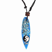 Cargar imagen en el visor de la galería, Surferkette Muschel Splitter Holz Resin Baumwolle verstellbar Yin Yang bunt - chic-net.de
