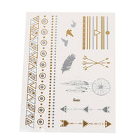Load image into Gallery viewer, Tattoo golden silbern temporär Klebetattoos Federn Pfeile Ringe Tattoos Motivbogen - chic-net.de
