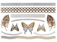 Load image into Gallery viewer, Tattoo golden silbern temporär Motivbogen Klebetattoos Schmetterlinge Schmuck Tattoos - chic-net.de
