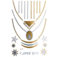 Load image into Gallery viewer, Tattoo Motivbogen golden silbern temporär Ketten Stern Sonne Klebetattoos Tattoos - chic-net.de
