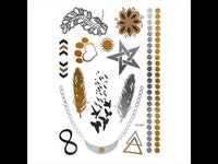 Load image into Gallery viewer, Tattoo Motivbogen golden silbern temporär Vögel Kette Feder Klebetattoos Schmuck Tattoos - chic-net.de
