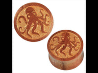 Load image into Gallery viewer, Teakholz Plug braun gold bemalt Oktopus double flared - chic-net.de
