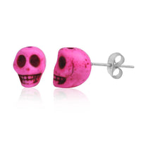 Cargar imagen en el visor de la galería, Totenkopf Stein Ohrstecker marmoriert pink Edelstahl Chirurgenstahl Unisex Schmuck Ohrringe - chic-net.de
